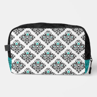 FANCY BLACK WHITE & TEAL ORNAMENTAL FLOURISHES DOPP KIT