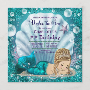 Fancy Blonde Mermaid Birthday Party Invitation