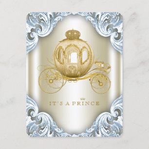 Fancy Blue and Gold Carriage Prince Baby Shower Invitation