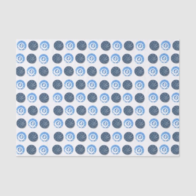 Fancy Blue Buttons White  Tissue Paper (Front)
