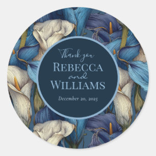 Fancy Blue Calla Lilies Flower Retro Wedding Classic Round Sticker