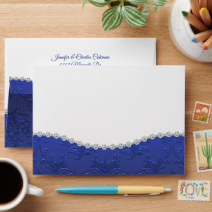 Fancy Blue Damask and Diamonds Envelope