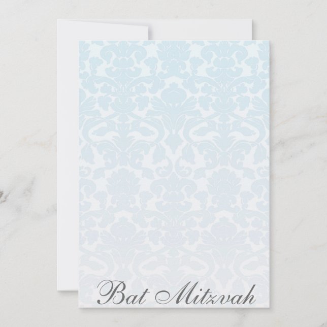 Fancy Blue Damask Bat Mitzvah Invitation (Front)