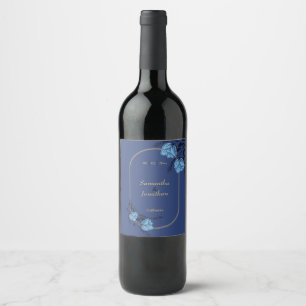 Fancy Blue Flower Wedding Wine Label