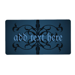 Fancy blue Gothic bottle or jar labels
