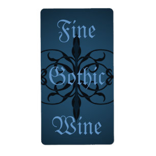 Fancy blue Gothic long bottle lable to personalise