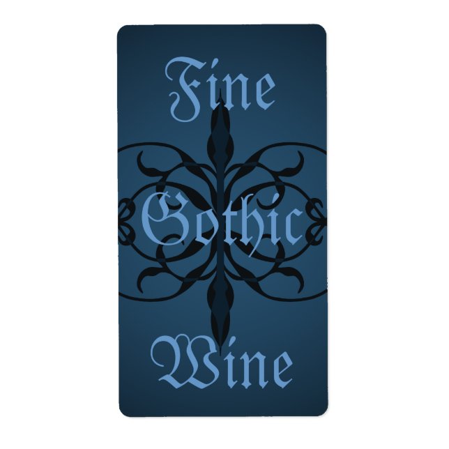 Fancy blue Gothic long bottle lable to personalise (Front)