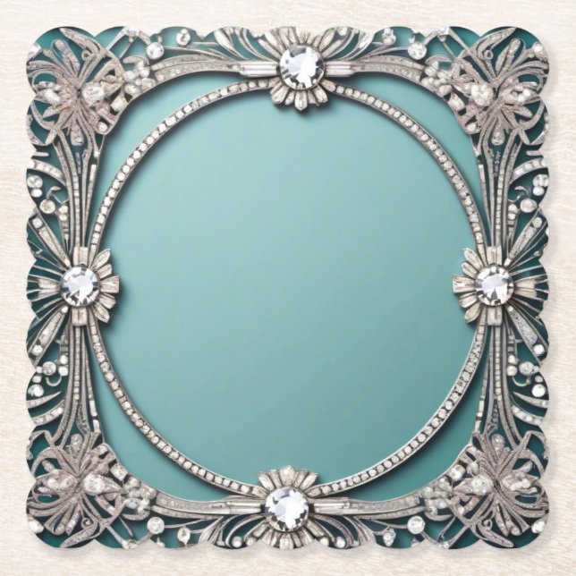 Fancy Blue Jewelled Look Paper Coaster (Front)