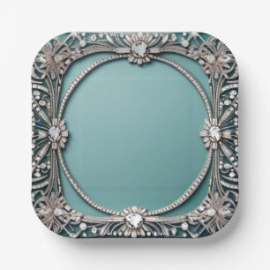 Fancy Blue Jewelled Paper Plate