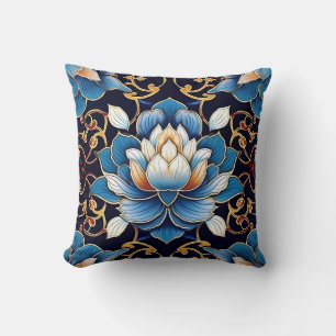 Fancy Blue Lotus Tile Pattern  Cushion