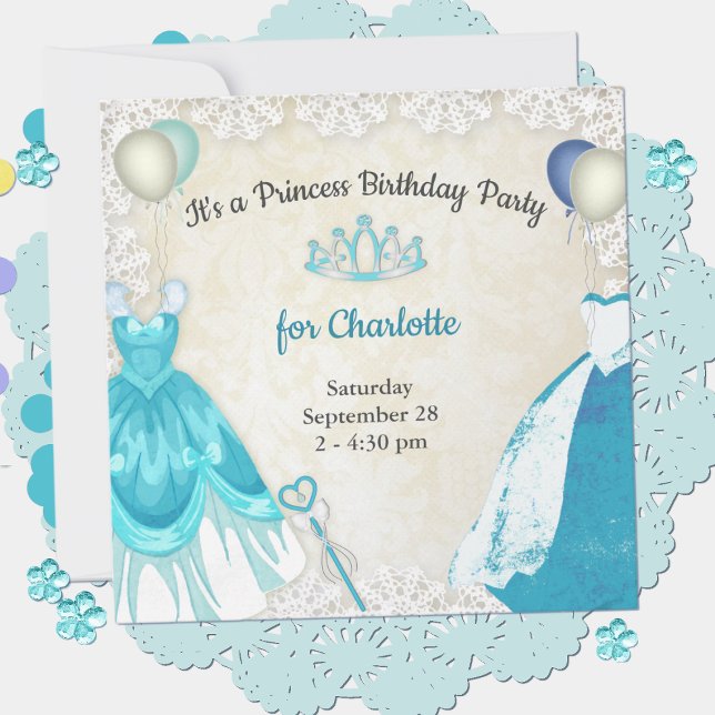 Fancy Blue Princess Dresses Birthday Invitation (Creator Uploaded)