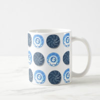 Fancy Blue Sewing Buttons on White Pattern