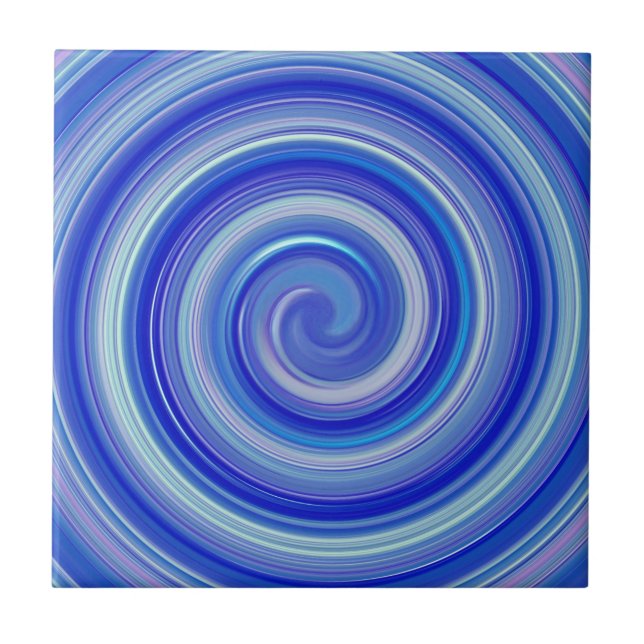 Fancy blue spiral ceramic tile (Front)