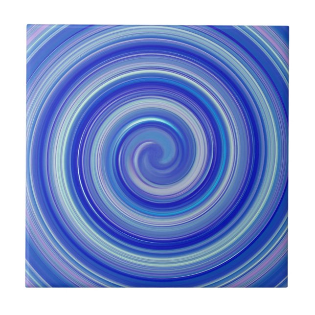 Fancy blue spiral ceramic tile (Front)