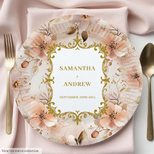 Fancy Blush Gold Wedding Paper Plates