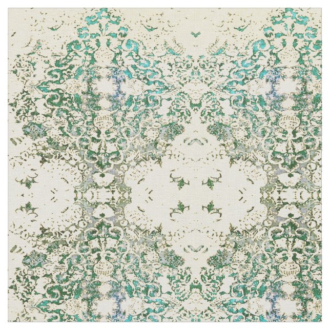 Fancy Boho Ornate Green Block Bohemian Fabric (Close Up)