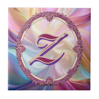 Fancy Border Colourful Pastel Silk Personalise Ceramic Tile