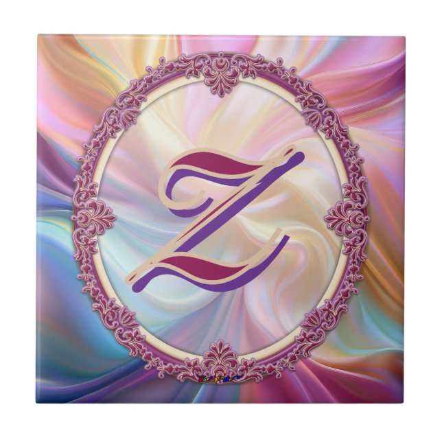 Fancy Border Colourful Pastel Silk Personalise Ceramic Tile (Front)