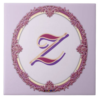Fancy Border Purple/Pink And Cream Personalise Ceramic Tile