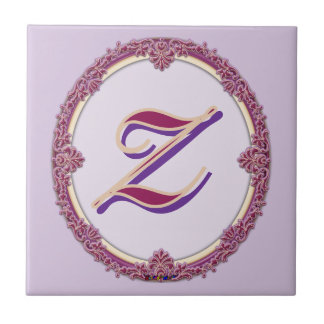 Fancy Border Purple/Pink And Cream Personalise Ceramic Tile