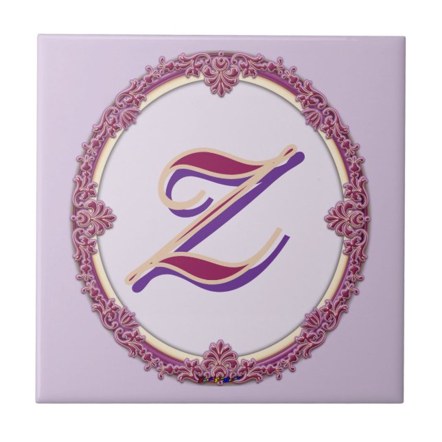 Fancy Border Purple/Pink And Cream Personalise Ceramic Tile (Front)