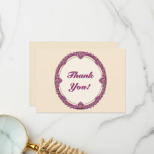 Fancy Border Purple/Pink And Cream Personalise Thank You Card