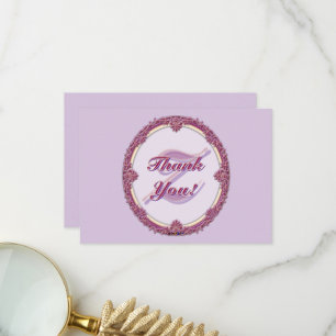 Fancy Border Purple/Pink And Cream Personalise Thank You Card
