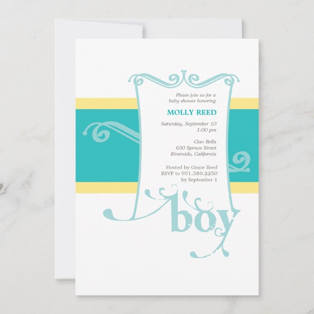 Fancy Boy Custom Baby Shower Invitation (Front)