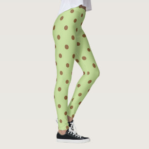 Fancy Brown and Olive Green Retro Polka Dot Leggings