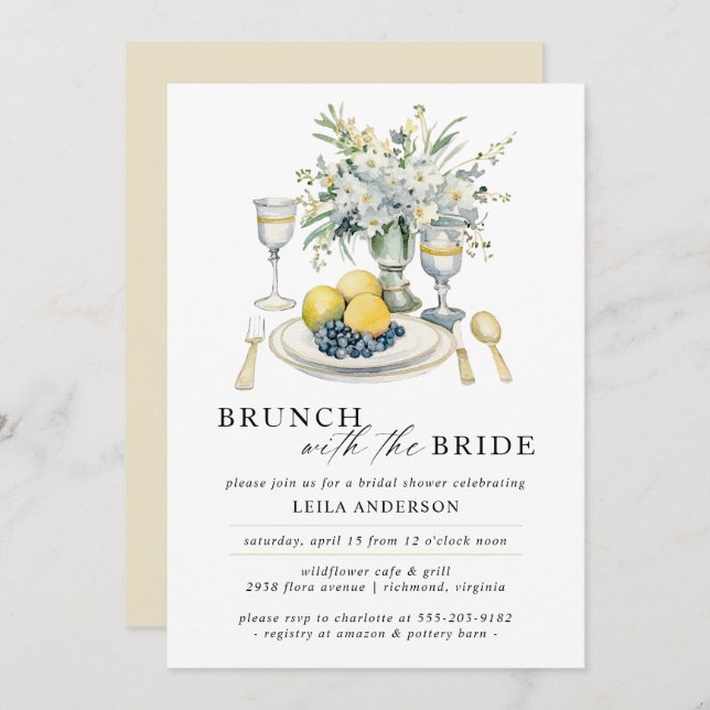 Fancy Brunch | Modern Watercolor Bridal Shower Invitation (Front/Back)