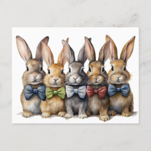 Fancy Bunny Bow Tie Watercolor Holiday Postcard