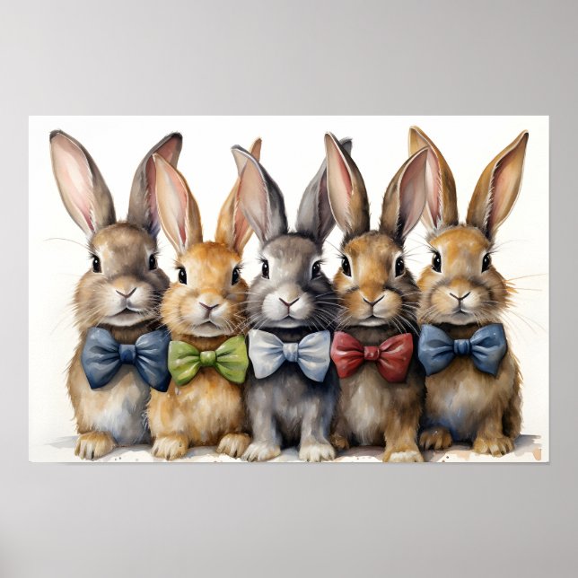 Fancy Bunny Bow Tie Watercolor Poster (Front)
