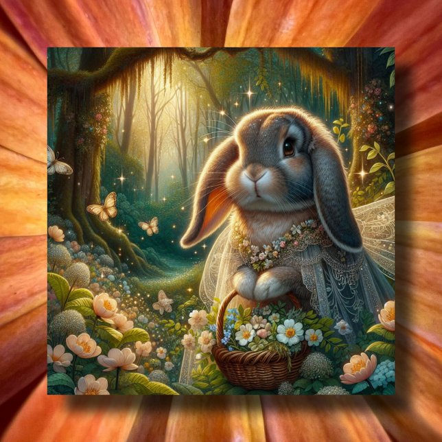 Fancy Bunny Flower Basket Easter Holiday Card (Creator Uploaded)