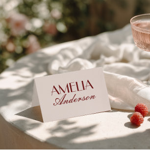 Fancy Burgundy Cream Classy Wedding Place Cards