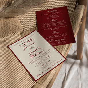 Fancy Burgundy Cream Old Money All In One Wedding Invitation