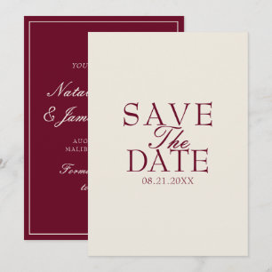 Fancy Burgundy Cream Old Money Retro Wedding Save The Date
