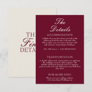 Fancy Burgundy Cream Old Money Wedding Details Enclosure Card