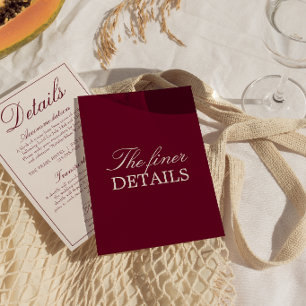 Fancy Burgundy Cream Old Money Wedding Details Enclosure Card
