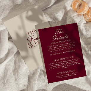 Fancy Burgundy Cream Old Money Wedding Details Enclosure Card