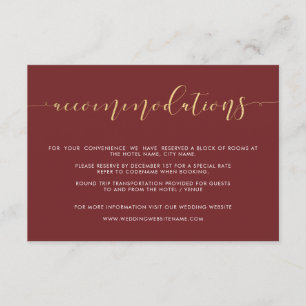 Fancy Burgundy & Gold Wedding Accommodations Cards