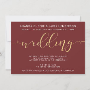 Fancy Burgundy & Gold Wedding Invitation
