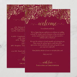 Fancy Burgundy & Gold Wedding Welcome & Itinerary Program