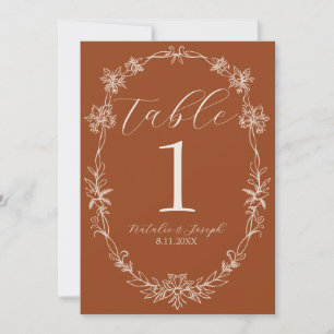 Fancy Burnt Orange Boho Wedding Table Number