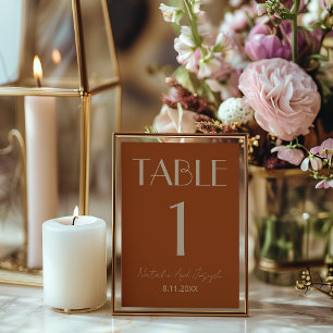 Fancy Burnt Orange Gold Wedding Table Number 
