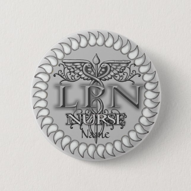 Fancy Caduceus LPN nurse 6 Cm Round Badge (Front)