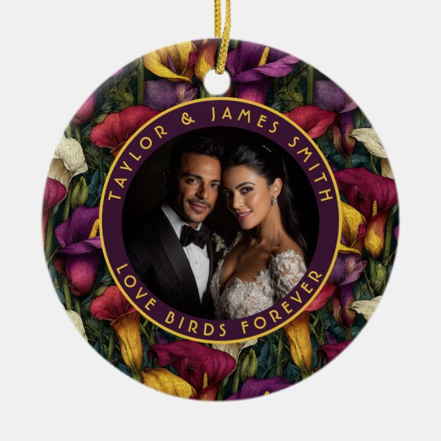 Fancy Calla Lilies Fantasy Minimalist Wedding Ceramic Ornament (Front)