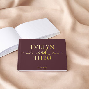 Fancy Calligraphy Heart Burgundy Guest Book