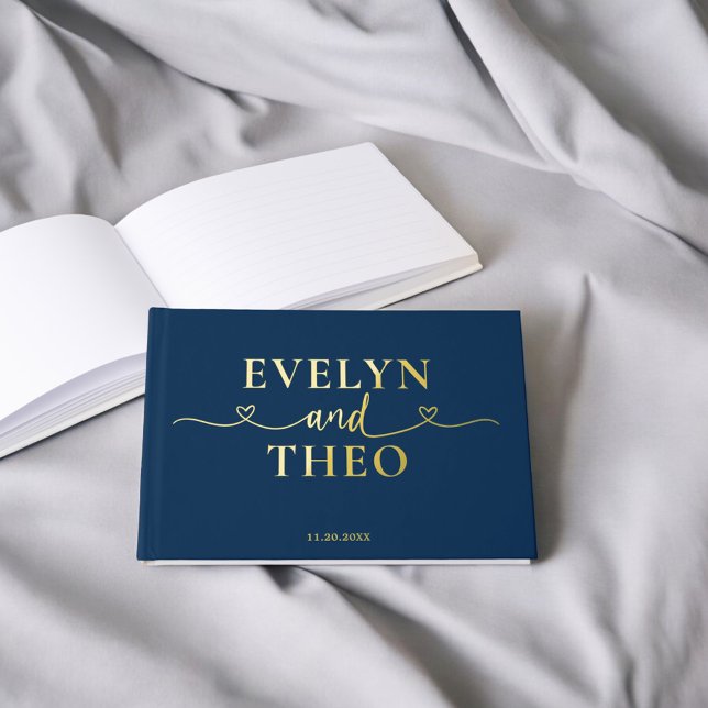 Fancy Calligraphy Heart Navy Blue Guest Book (Creator Uploaded)