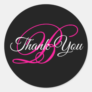 Fancy Calligraphy Hot Pink Monogram Thank You Classic Round Sticker