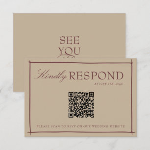 Fancy Camel Coat Rubine Old Money QR Code Wedding RSVP Card